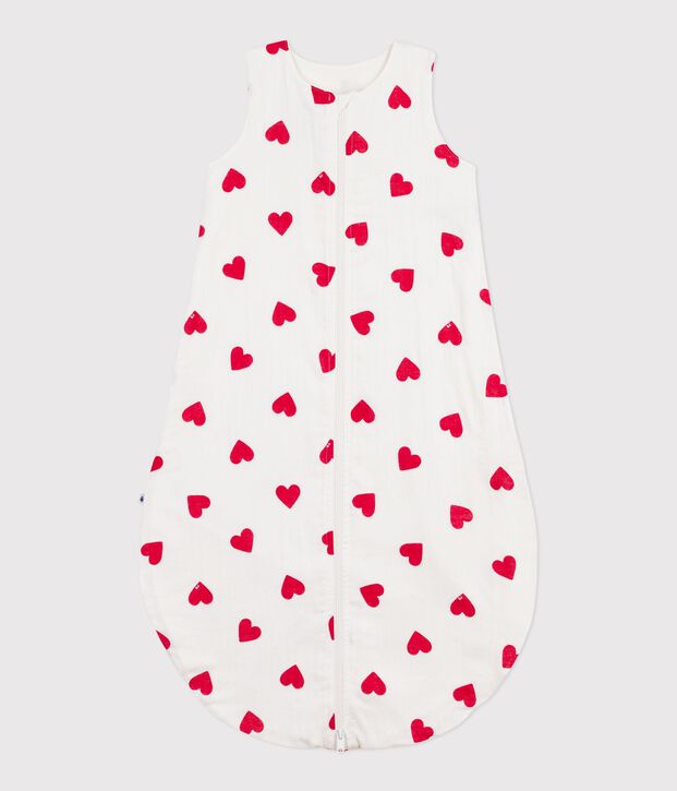 Babies' 1 TOG heart-patterned cotton sleeping bag white/red