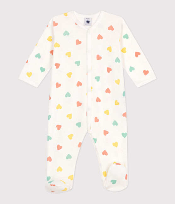 Babies' heart pattern cotton pyjamas MARSHMALLOW white/MULTICO white