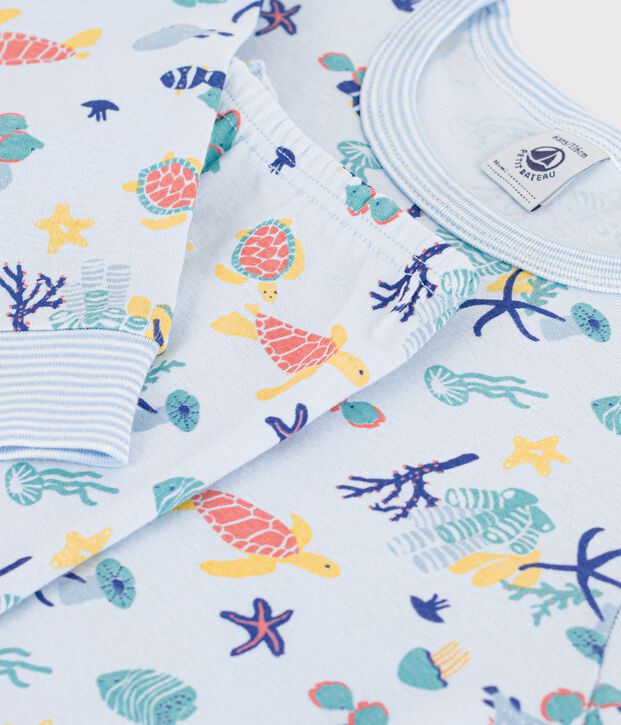 Children's glow-in-the-dark printed cotton pyjamas blue/multicolor