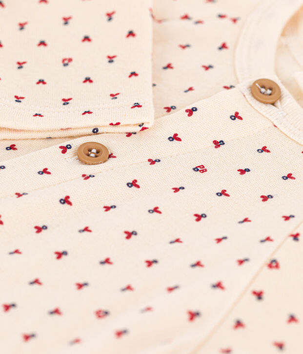 Babies' Heart Patterned Cotton Tube Knit Jumpsuit Ecru/multicolor