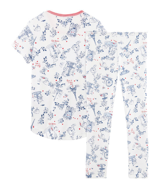 Girls' Ribbed Pyjamas MARSHMALLOW white/MULTICO white