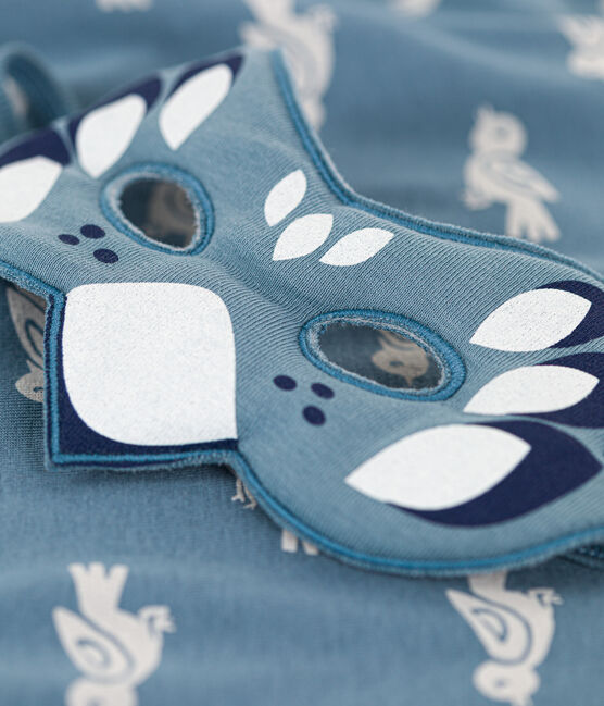 Children's cotton bird-themed pyjamas with a mask ROVER blue/MARSHMALLOW white