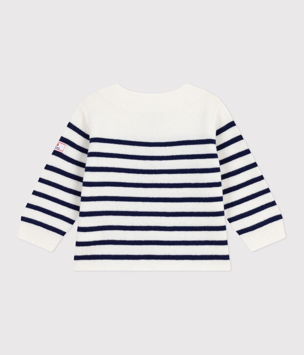 Babies' stripy wool and cotton sailor-style jumper blue/blue