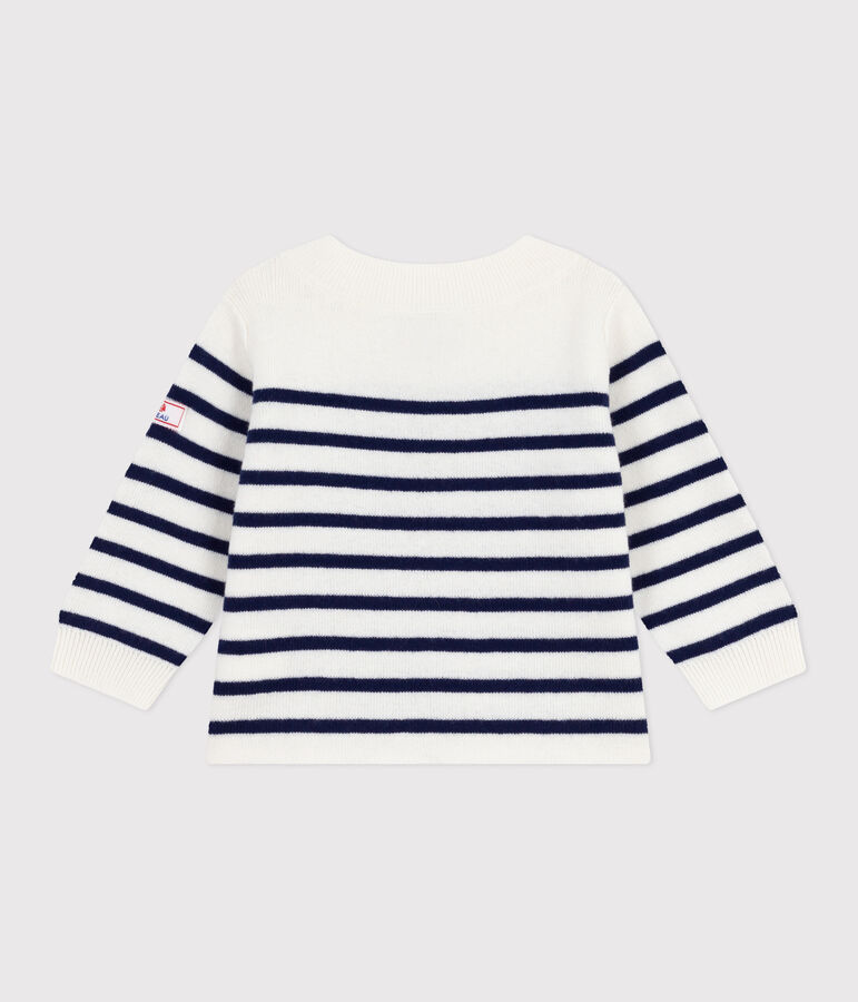 Babies' stripy wool and cotton sailor-style jumper white/blue