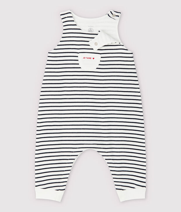 Babies' Stripy Organic Cotton Long Dungarees white/blue