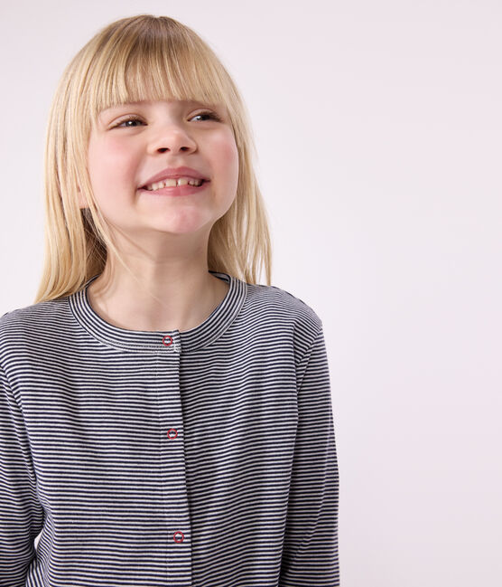 Children's stripy cotton cardigan SMOKING blue/MARSHMALLOW white