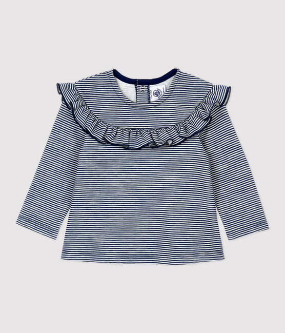 Babies' Wool/Cotton Blouse MEDIEVAL blue/MARSHMALLOW white