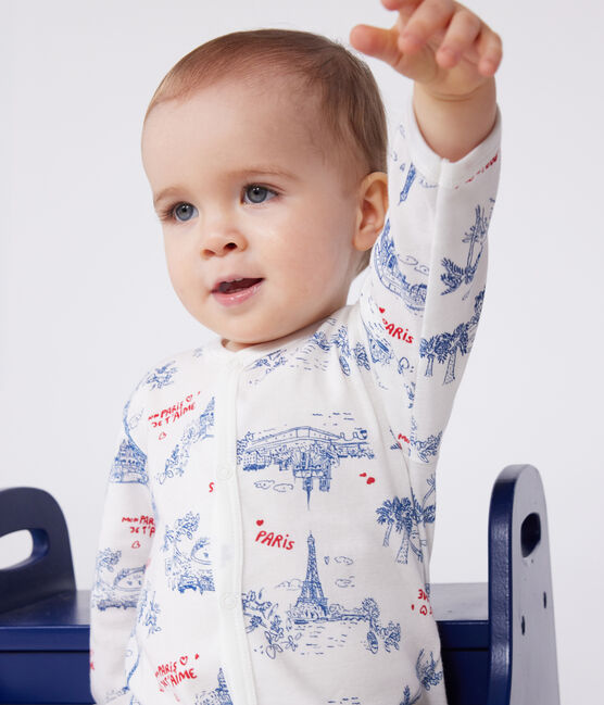 Babies' Paris themed cotton pyjamas MARSHMALLOW white/MULTICO white