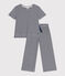 Children's cotton pyjamas with short sleeves and wide stripy legs SMOKING blue/MARSHMALLOW white