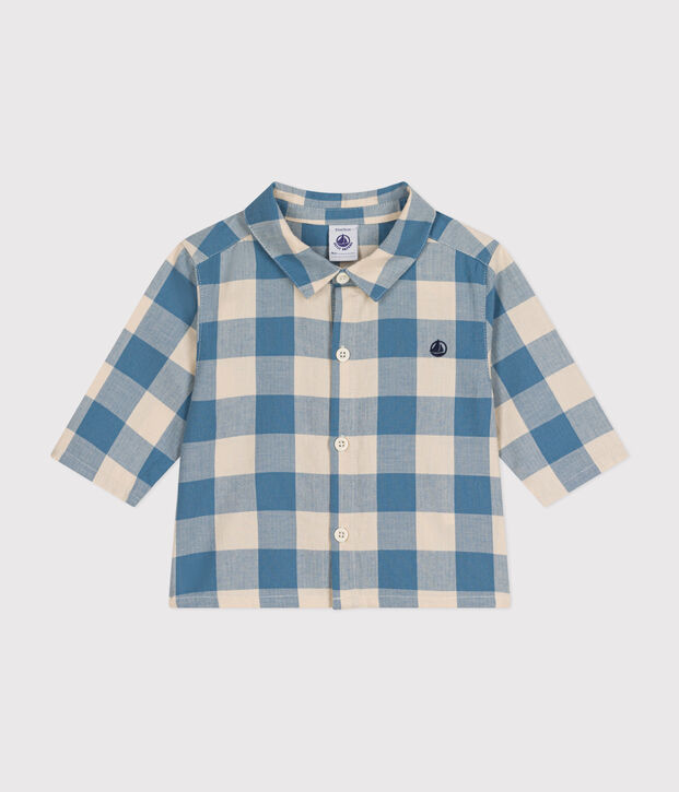 Babies' flannel shirt blue/ecru
