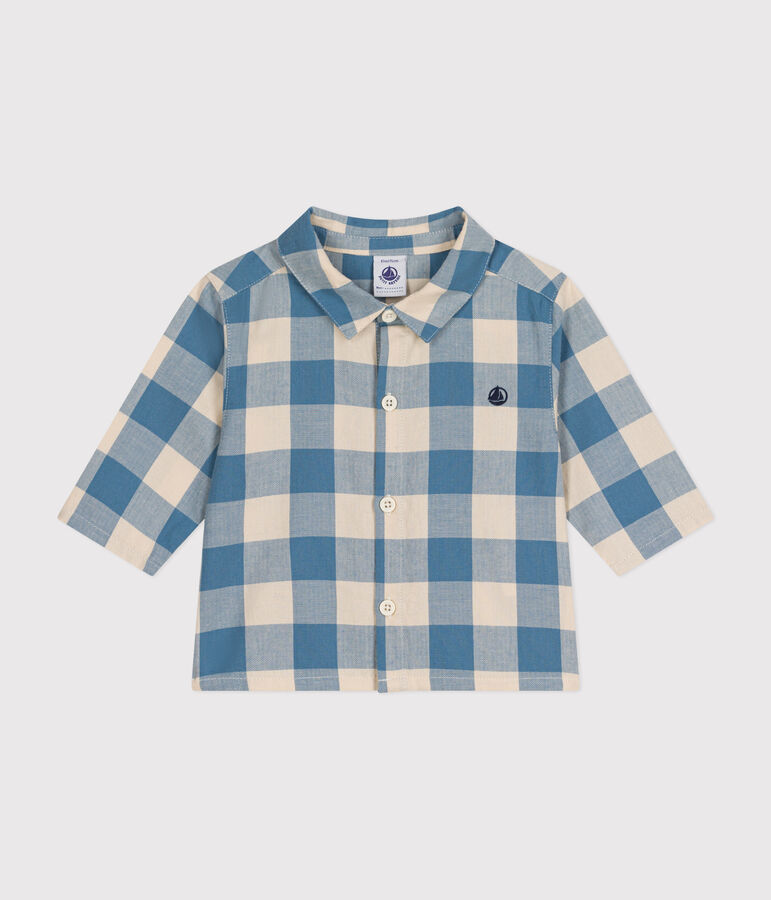 Babies' flannel shirt blue/ecru