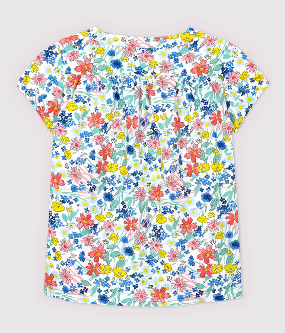 Girls' Short-Sleeved Poplin Shirt Dress MARSHMALLOW white/MULTICO white