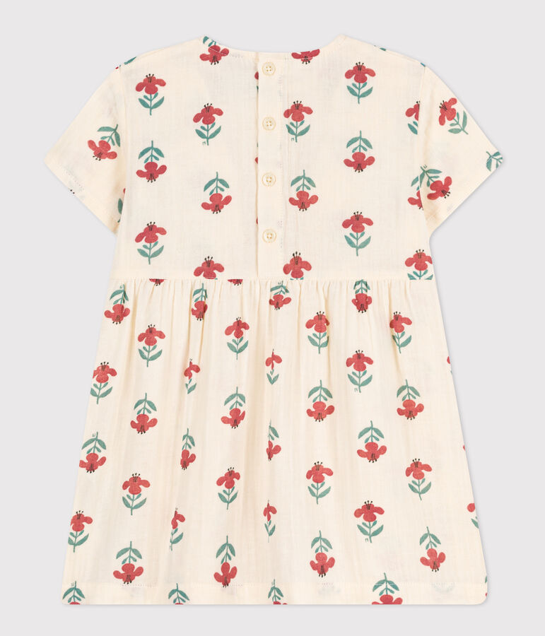 Babies' Short-Sleeved Cotton Gauze Patterned Dress AVALANCHE white/MULTICO