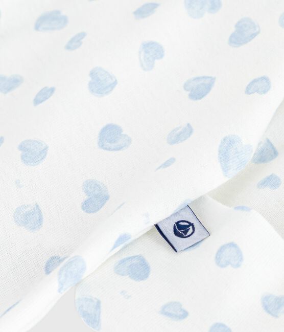 Babies' heart-print cotton pyjama suit with a collar MARSHMALLOW /ADRIATIC
