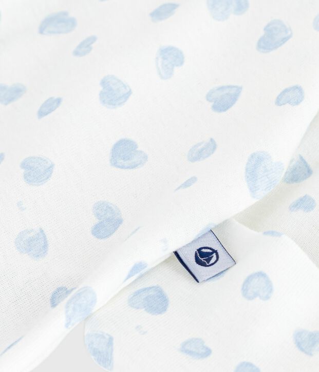 Babies' heart-print cotton pyjama suit with a collar white/blue