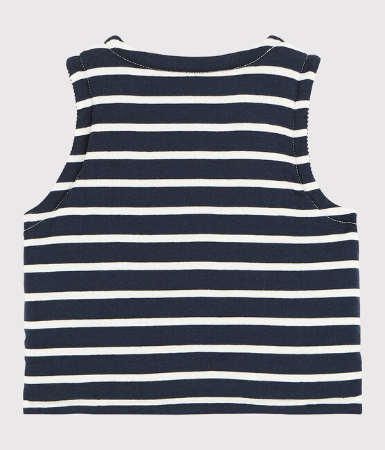 Babies' Reversible Sleeveless Vest in Padded Rib Knit SMOKING blue/MARSHMALLOW white