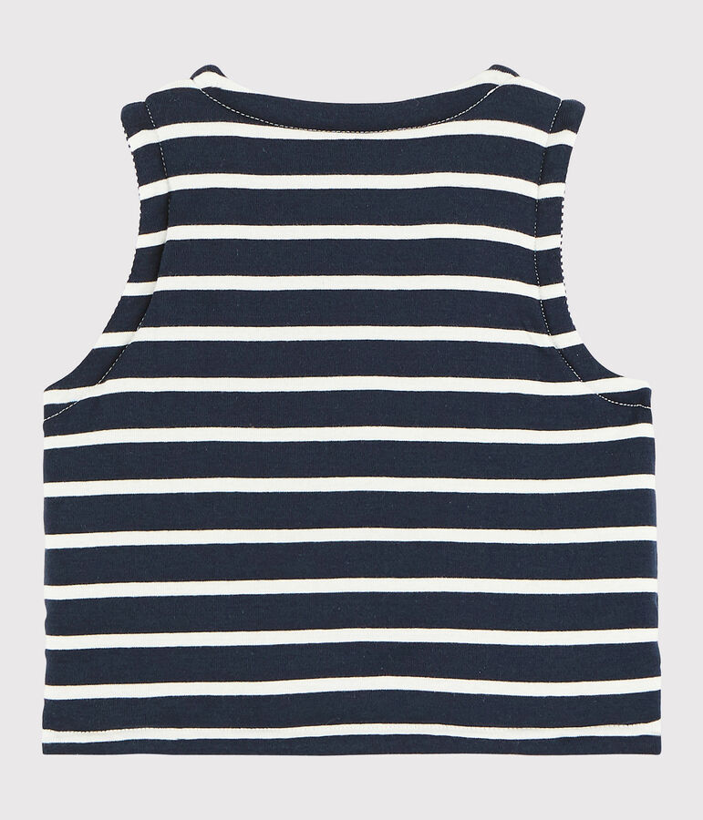 Babies' Reversible Sleeveless Vest in Padded Rib Knit blue/white