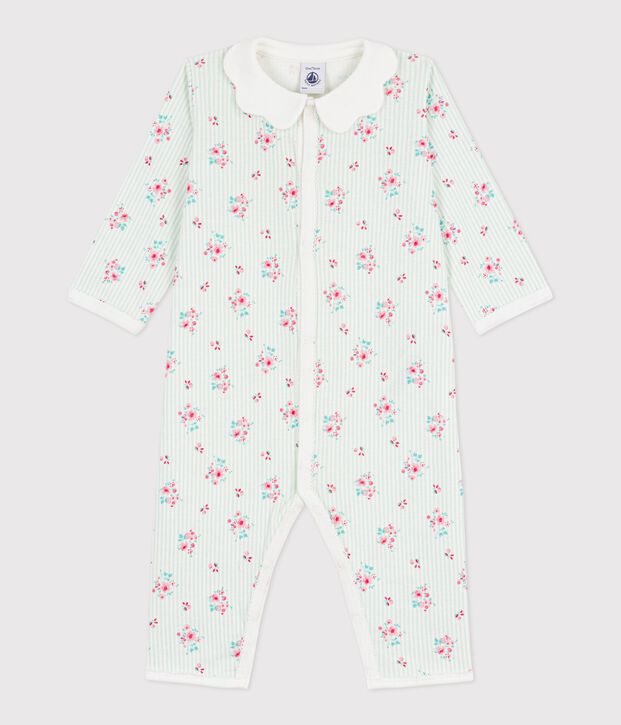 Babies' footless floral-print cotton pyjama suit with a collar white/multicolor