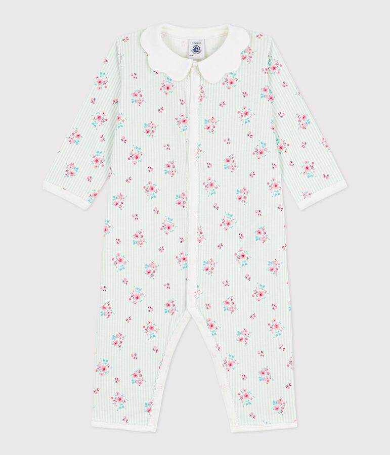 Babies' footless floral-print cotton pyjama suit with a collar white/multicolor