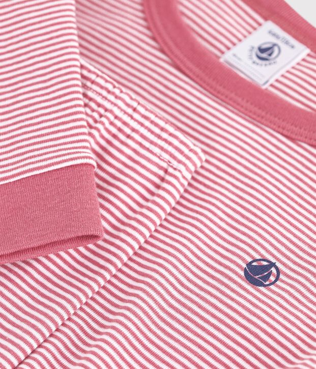 Children's snug-fitting stripy cotton pyjamas pink/white