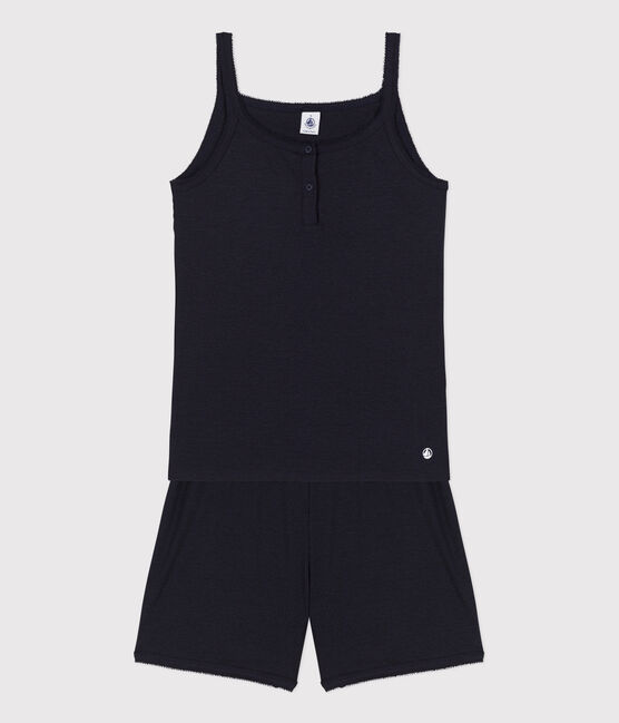 Women's Plain Cotton and Lyocell Short Pyjamas with Straps SMOKING blue