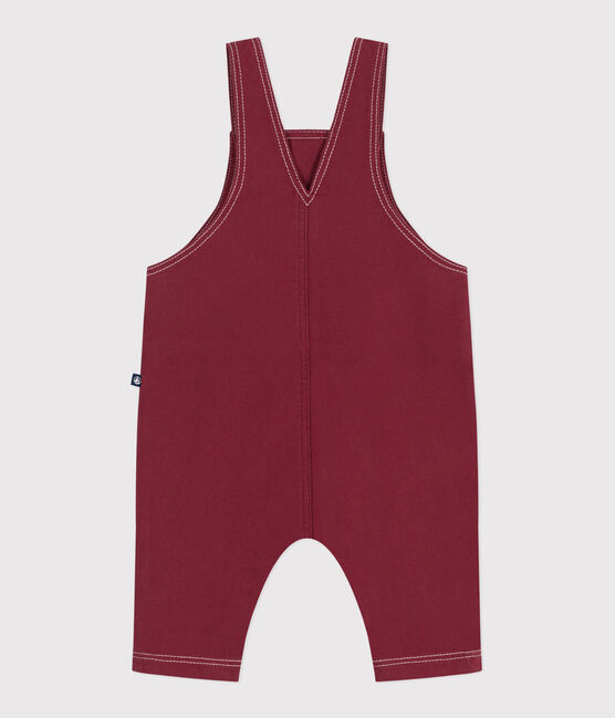 Babies' long-leg coloured denim dungarees AMARANTE