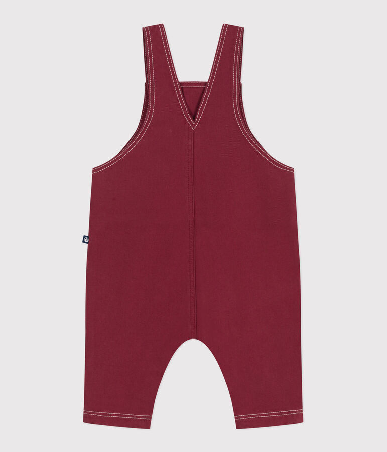 Babies' long-leg coloured denim dungarees AMARANTE red