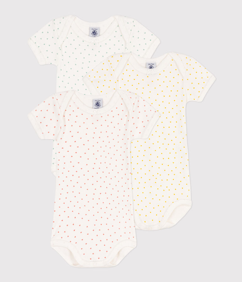Short-Sleeved Cotton Heart Bodysuits - Pack of 3 multicolor