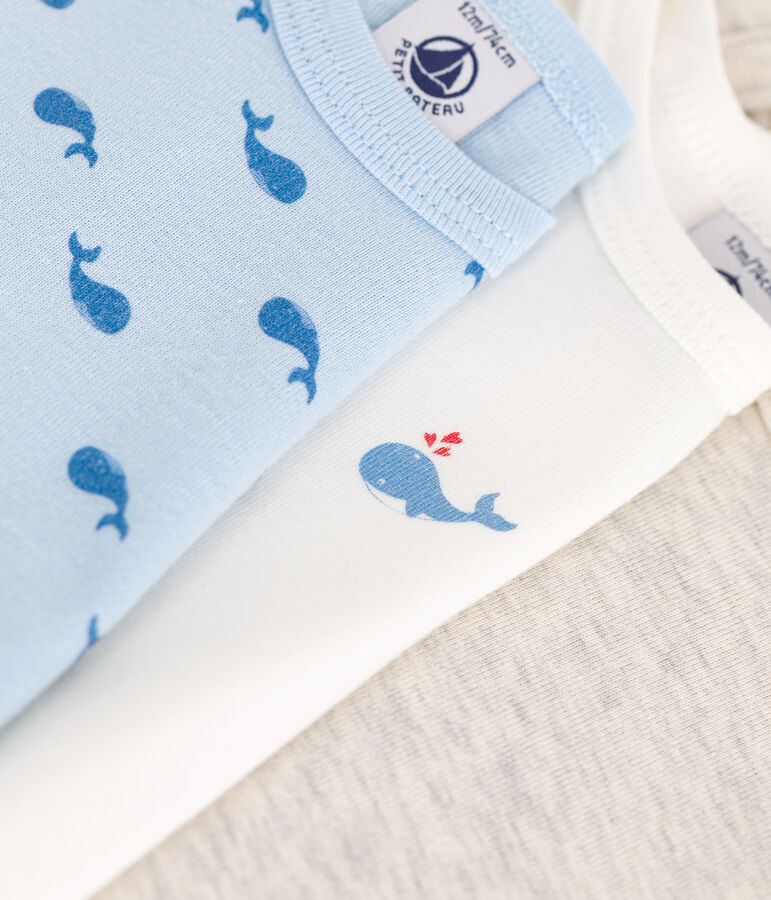 Babies' long-sleeved whale-themed cotton bodysuits - 3-Pack multicolor