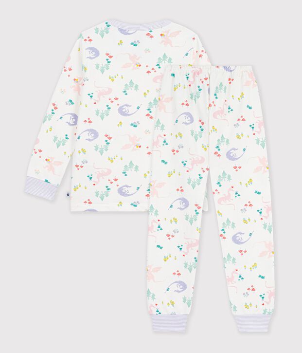 Children's pyjamas in fleece with a dragon print white/multicolor
