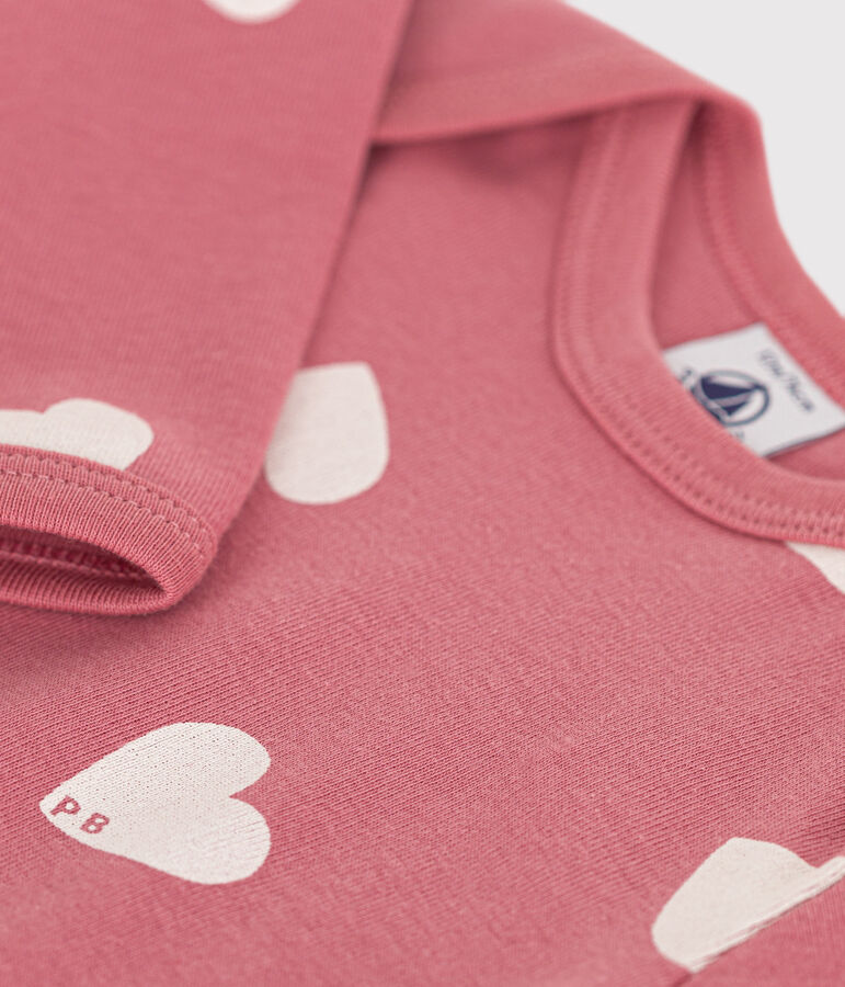 Babies' long-sleeved cotton body pink/white