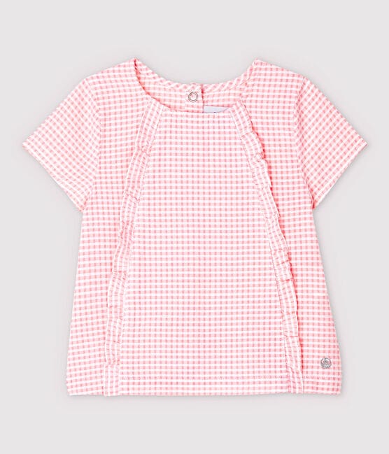 Baby Girls' Short-Sleeved Poplin Blouse MINOIS pink/MARSHMALLOW white