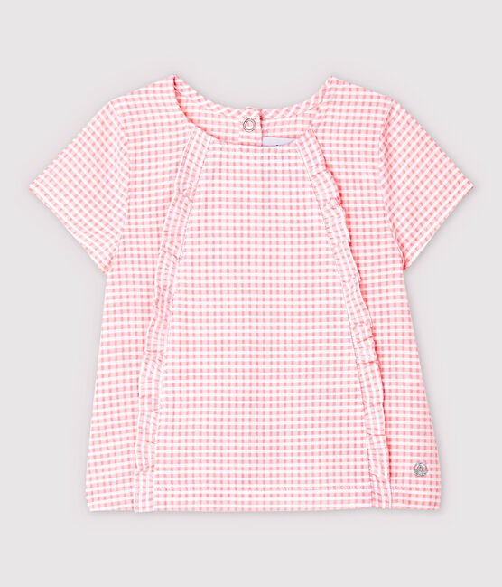 Baby Girls' Short-Sleeved Poplin Blouse MINOIS pink/MARSHMALLOW white