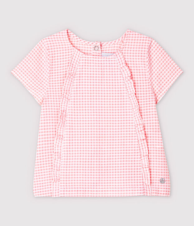 Baby Girls' Short-Sleeved Poplin Blouse pink/white
