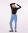 Women's iconic long-sleeved plain rib knit T-shirt BLACK black