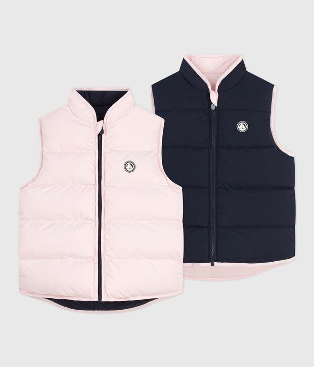 Children's reversible two-tone sleeveless puffer jacket pink/blue