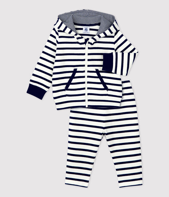 Babies' Organic Striped Clothing - 2-Piece Set MARSHMALLOW white/SMOKING blue