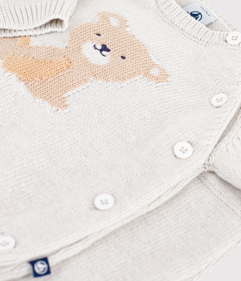 Babies' knitted wool and cotton outfit with a bear design MONTELIMAR CHINE beige