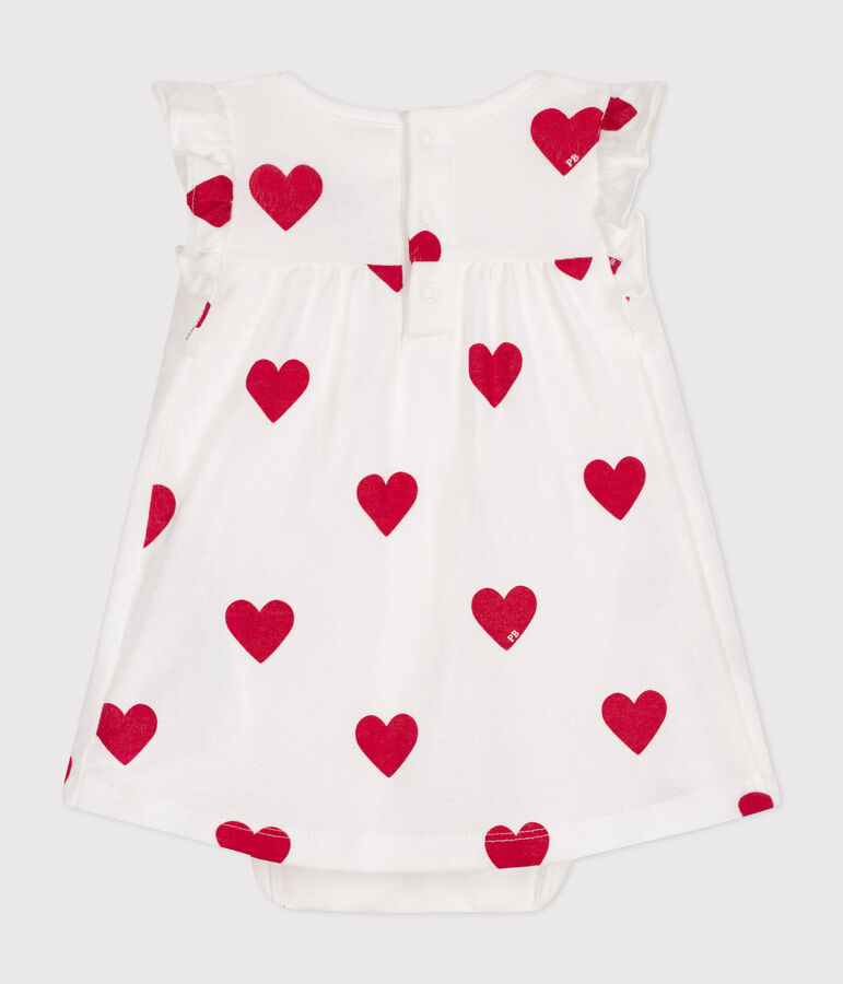 Babies' Organic Cotton Heart Print Dress With Bodysuit white/red