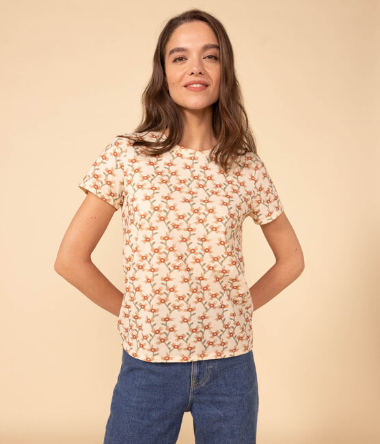 Women's Straight Round-Neck Cotton T-Shirt AVALANCHE white/MULTICO