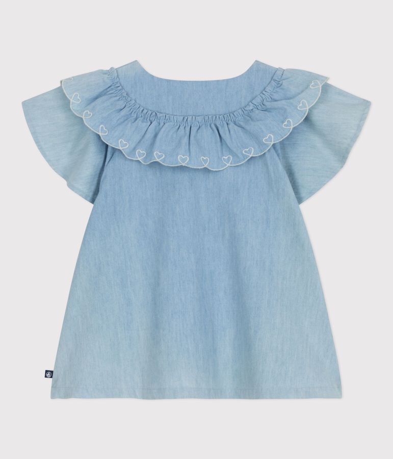 Children's plain short-sleeved cotton blouse BLEU CLAIR blue
