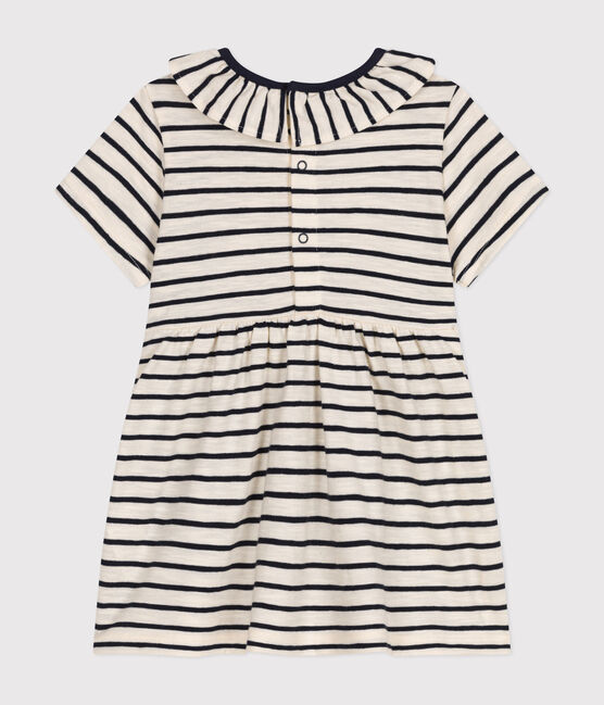Babies' Short-Sleeved Slub Jersey Dress AVALANCHE white/SMOKING blue