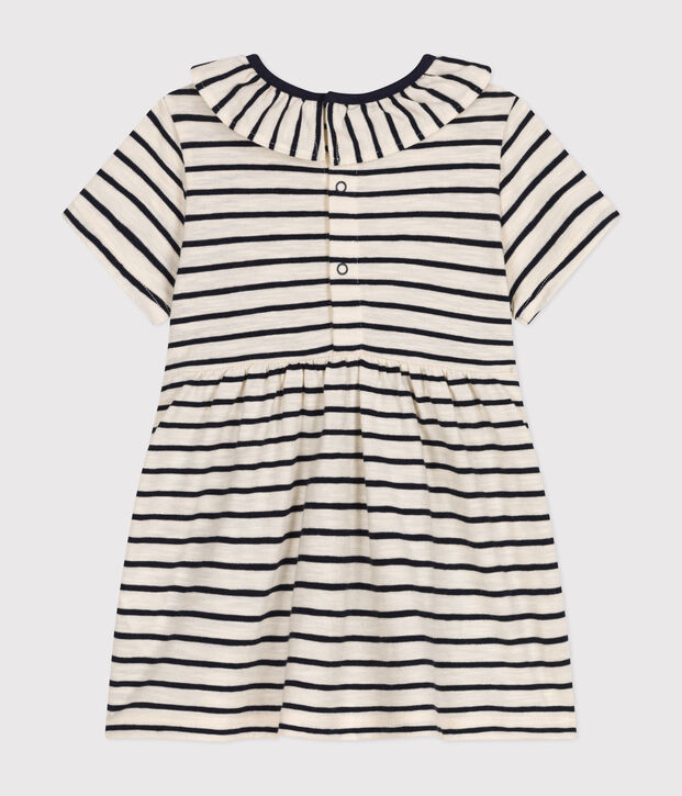 Babies' Short-Sleeved Slub Jersey Dress Ecru/blue