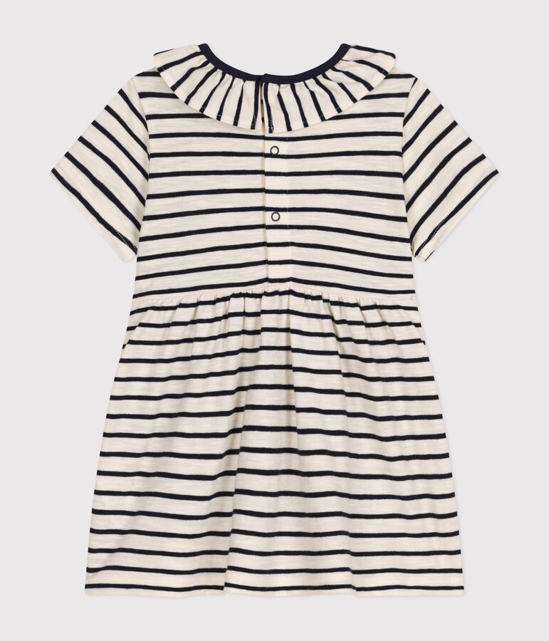 Babies' Short-Sleeved Slub Jersey Dress Ecru/blue