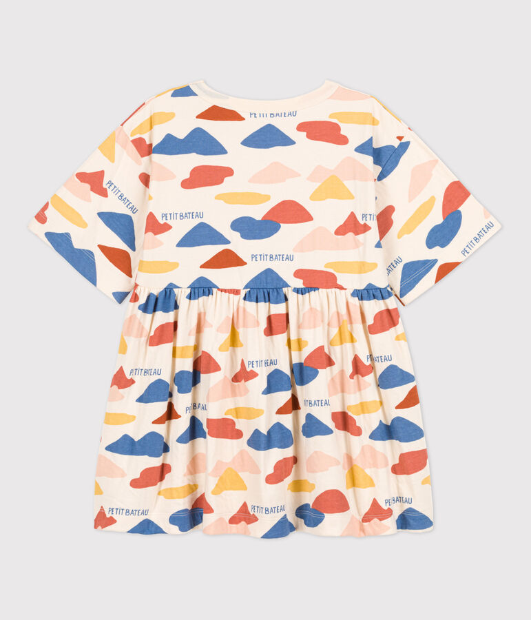 Girls' Long-Sleeved Printed Tube Knit Dress Ecru/multicolor