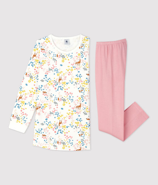 Girls' Floral Print Cotton Nightdress MARSHMALLOW white/MULTICO white