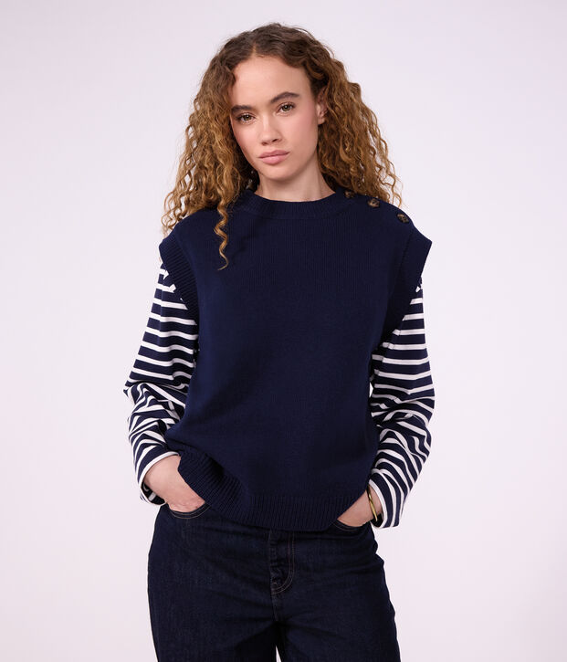 Women's long-sleeved cotton Breton top blue/white
