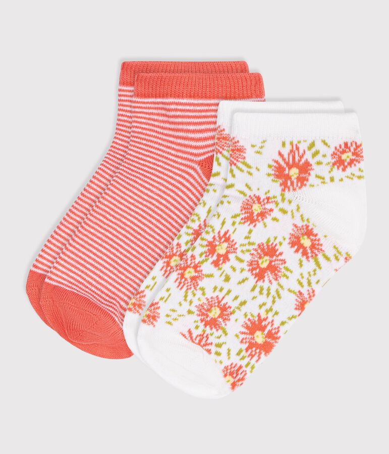 Little girls' flower-print cotton socks - 2-Pack multicolor
