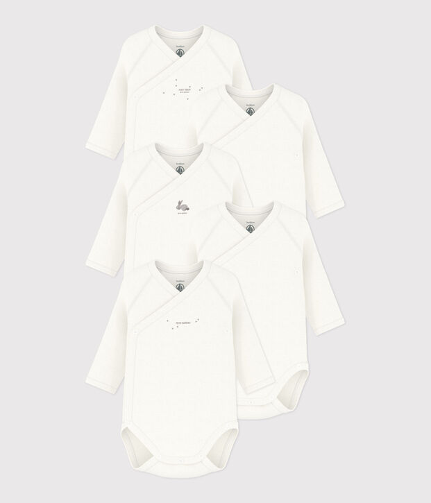 Long-Sleeved Wrapover Cotton Bodysuits - 5-Pack multicolor