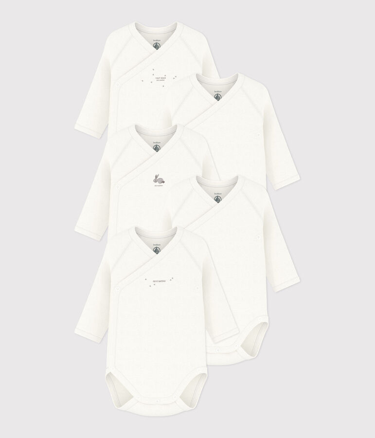 Long-Sleeved Wrapover Cotton Bodysuits - 5-Pack multicolor